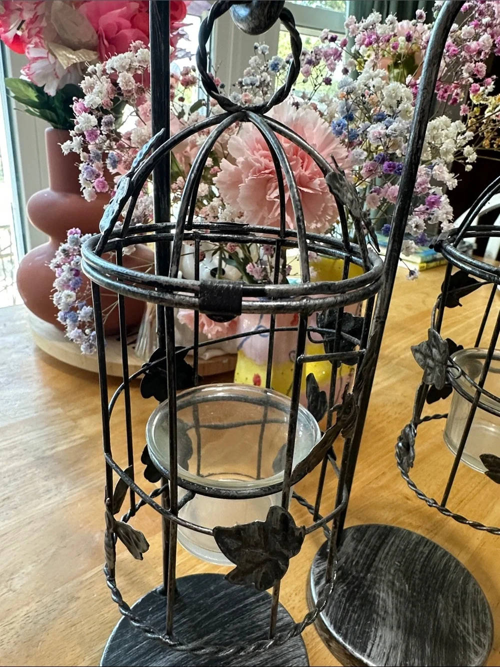Black Metal Birdcage Tealight Holders — Decorative Hanging Candle Stands